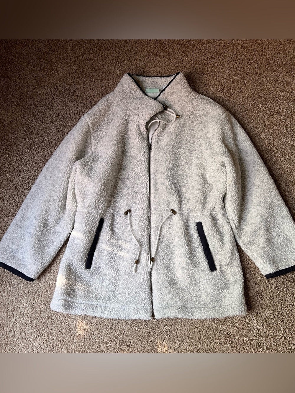 Cozy Cream Sherpa Jacket with Drawstring Waist